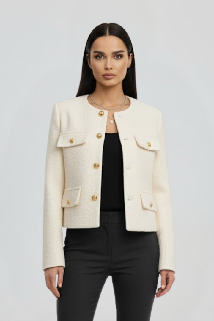 Kaelissa | Dames Cropped Jas – Jas met Knoopsluiting en Klepzakken aan de Voorkant