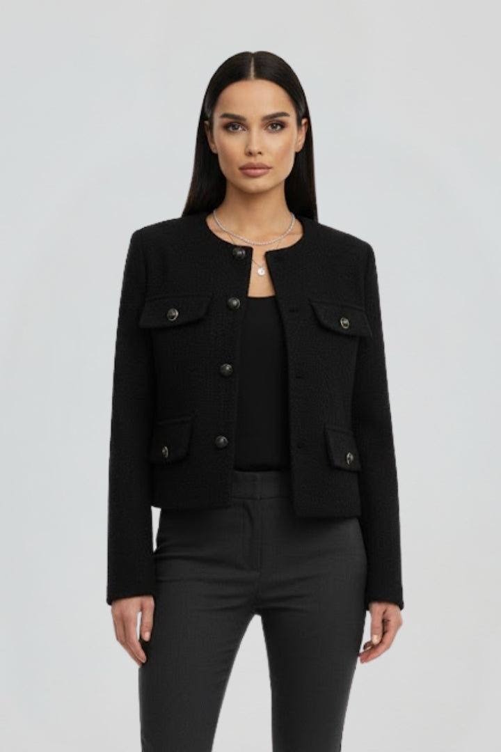 Kaelissa | Dames Cropped Jas – Jas met Knoopsluiting en Klepzakken aan de Voorkant