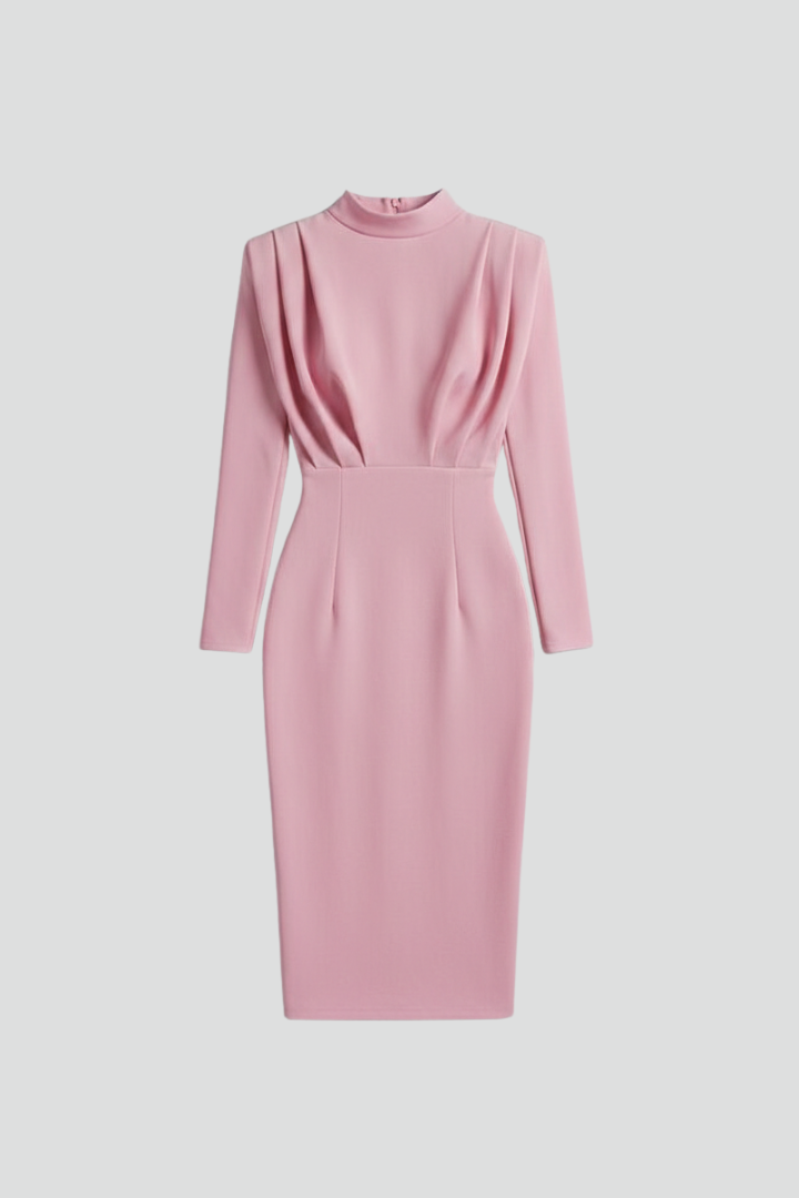 Quenivia | Midi-jurk met hoge hals voor dames – lange mouwen, elegant silhouet