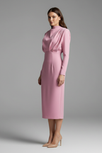 Quenivia | Midi-jurk met hoge hals voor dames – lange mouwen, elegant silhouet