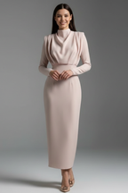 Quenivia | Midi-jurk met hoge hals voor dames – lange mouwen, elegant silhouet