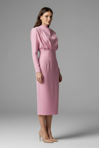 Quenivia | Midi-jurk met hoge hals voor dames – lange mouwen, elegant silhouet