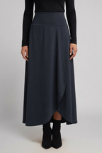 Gwyndoline | Dames Hoge Taille Maxi Rok – Wikkelvoorkant, Uitlopende A-Lijn & Gebogen Zoom