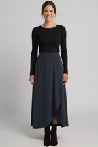 Gwyndoline | Dames Hoge Taille Maxi Rok – Wikkelvoorkant, Uitlopende A-Lijn & Gebogen Zoom