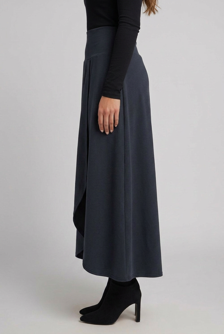 Gwyndoline | Dames Hoge Taille Maxi Rok – Wikkelvoorkant, Uitlopende A-Lijn & Gebogen Zoom