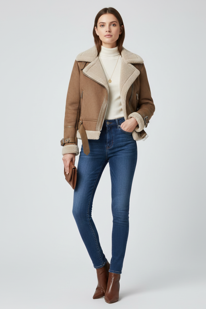 Calypso | Dames Jas met Textuur en Ritssluiting – Casual Jas met Lange Mouwen