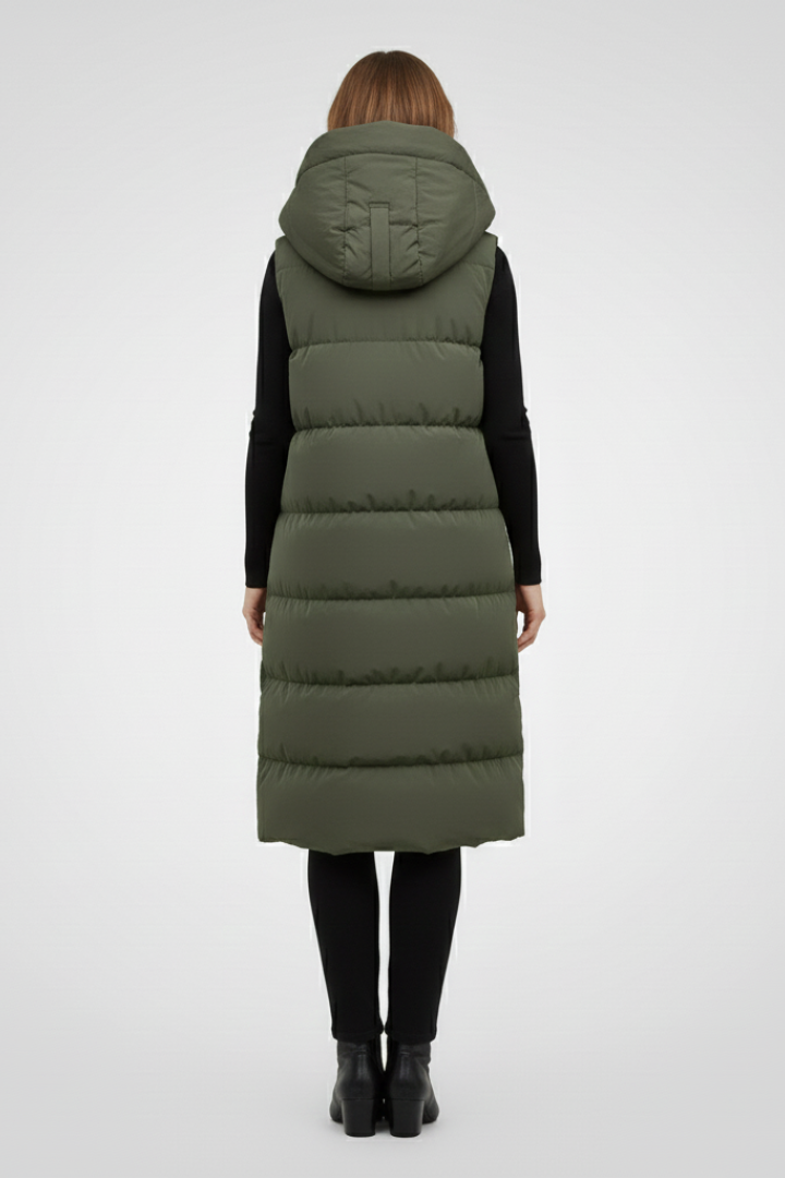 Mavery | Dames Lange Bodywarmer met Capuchon – Mouwloos, Open voorkant en lang model