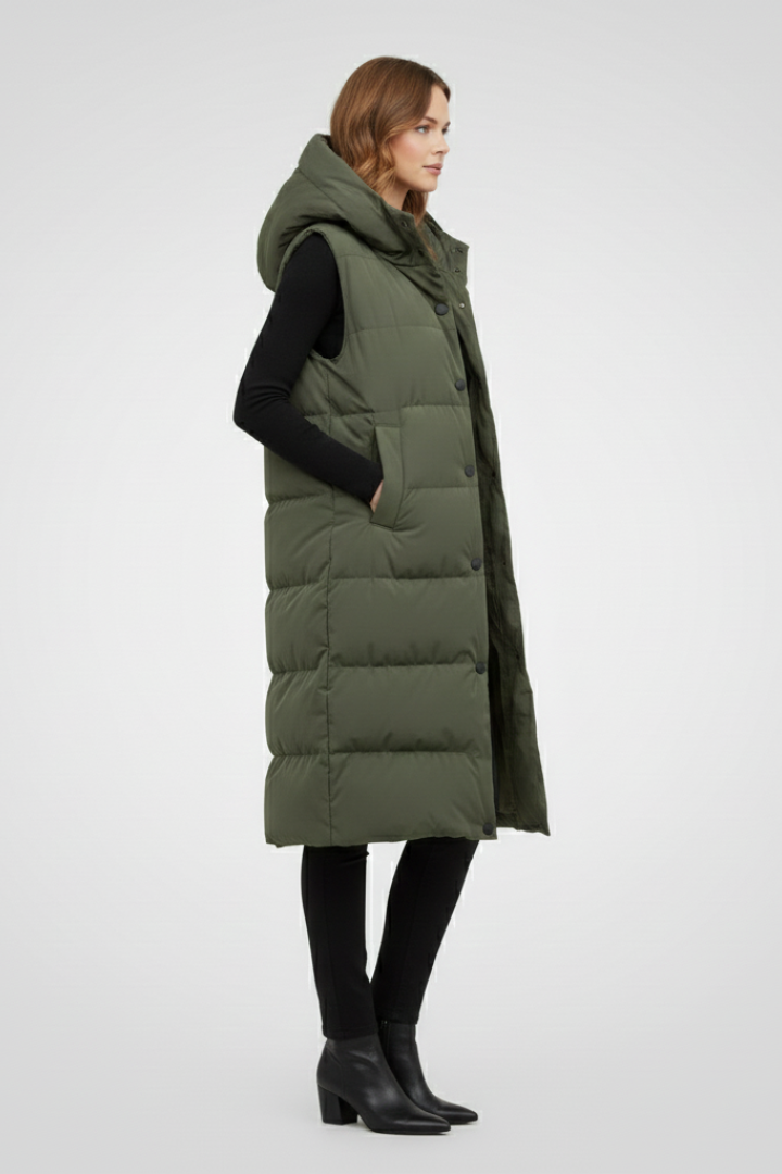 Mavery | Dames Lange Bodywarmer met Capuchon – Mouwloos, Open voorkant en lang model
