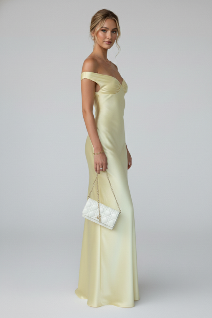 Pira | Elegante off-shoulder maxi-jurk voor dames – vloerlange formele avondjurk