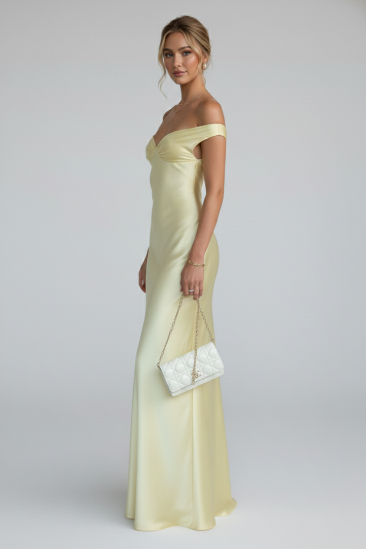 Pira | Elegante off-shoulder maxi-jurk voor dames – vloerlange formele avondjurk