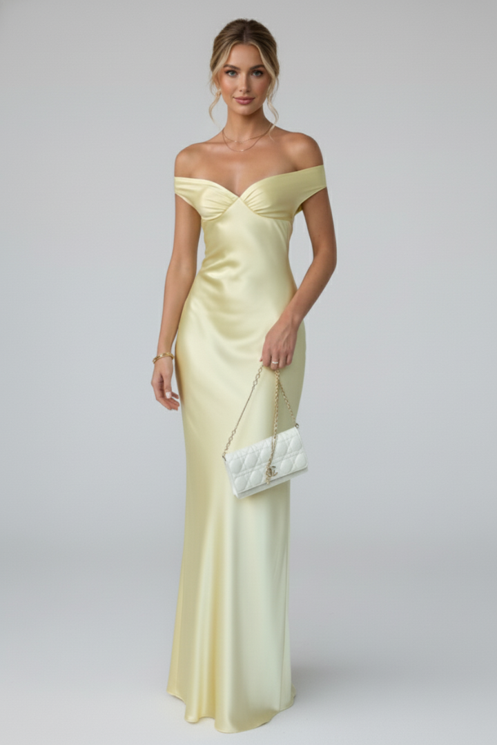 Pira | Elegante off-shoulder maxi-jurk voor dames – vloerlange formele avondjurk