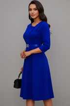 Phaeline | Midi-jurk voor dames – asymmetrische halslijn, ceintuur in de taille
