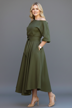 Valeska | Off-shoulder midijurk voor dames – lantaarnmouwen, elegante casual pasvorm