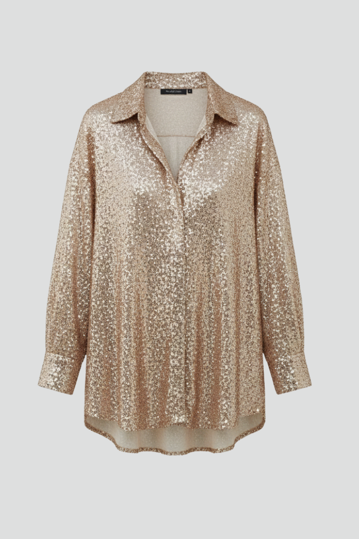 Ariadne | Dames Oversized Glanzende Blouse – Top met Lange Mouwen en Glittereffect