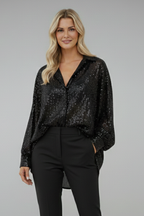 Ariadne | Dames Oversized Glanzende Blouse – Top met Lange Mouwen en Glittereffect