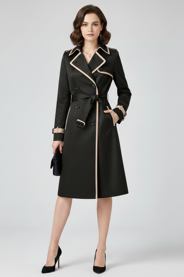Maribelle | Trenchcoat met structuur voor dames – met ceintuur in de taille, lange mouwen