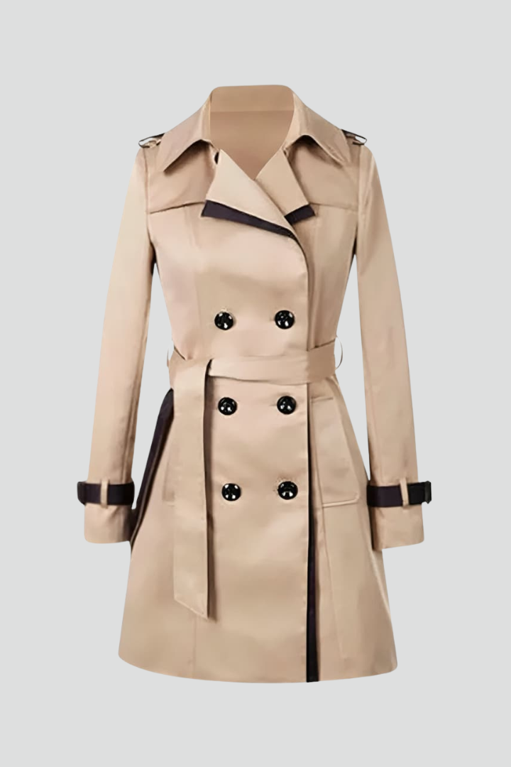 Maribelle | Trenchcoat met structuur voor dames – met ceintuur in de taille, lange mouwen