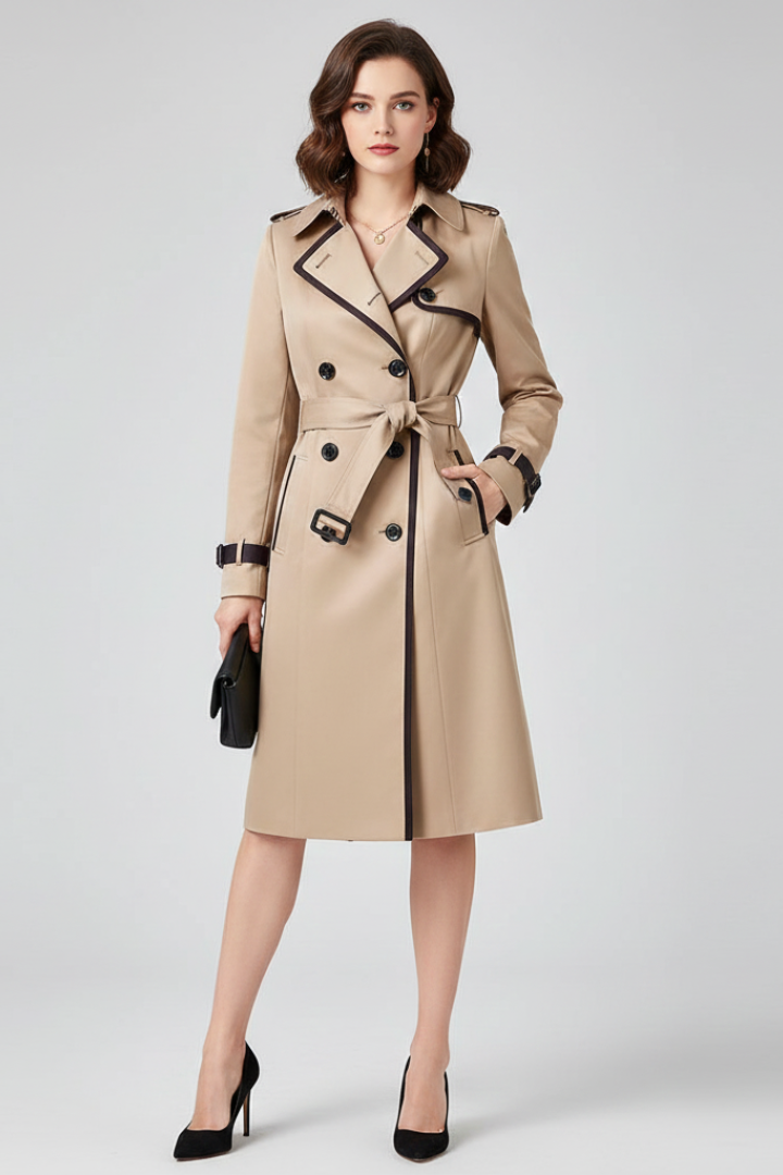 Maribelle | Trenchcoat met structuur voor dames – met ceintuur in de taille, lange mouwen