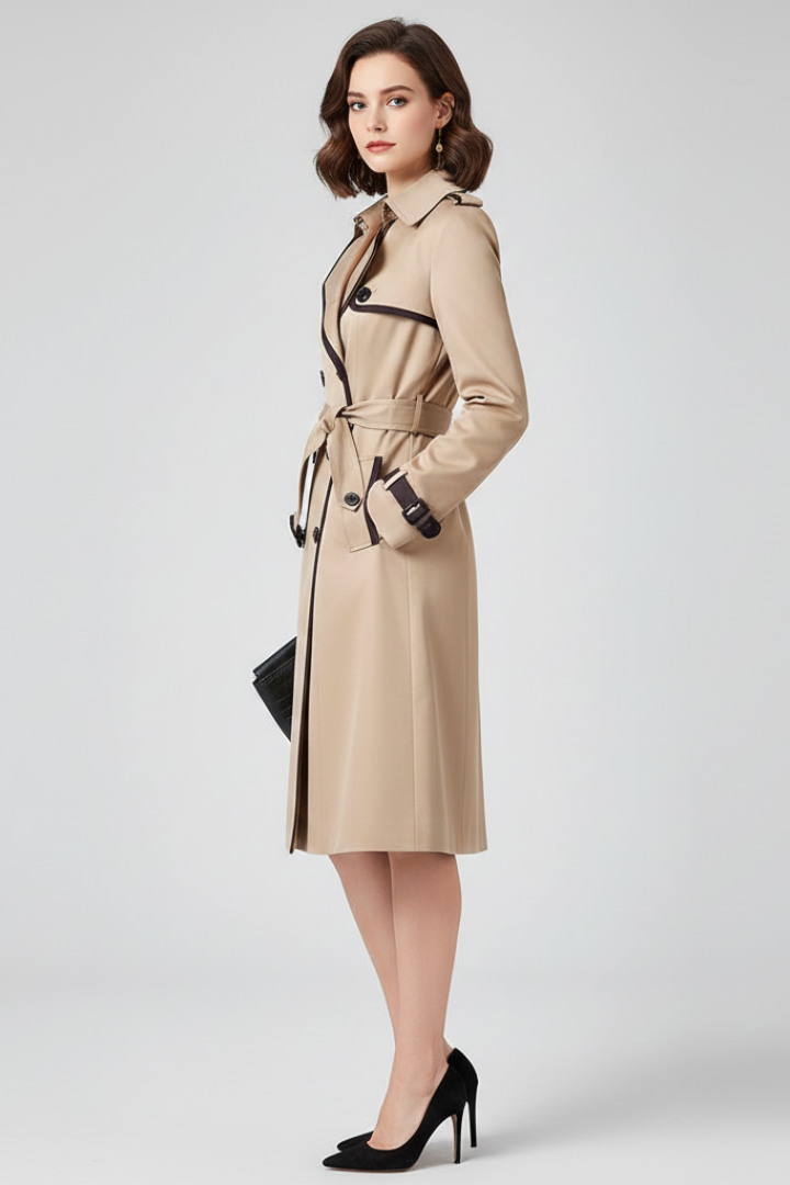 Maribelle | Trenchcoat met structuur voor dames – met ceintuur in de taille, lange mouwen