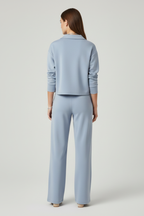 Delphina | Tweedelige set voor dames – top met V-hals, broek met wijde pijpen