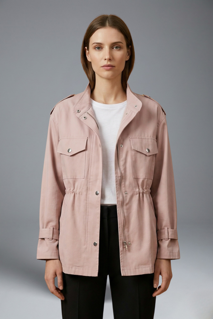 Oriana | Women's Double-Breasted Utility Jacket – Belted Waist