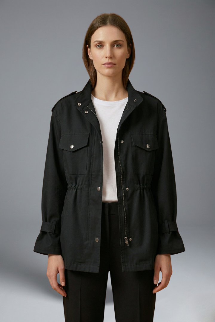 Oriana | Women's Double-Breasted Utility Jacket – Belted Waist