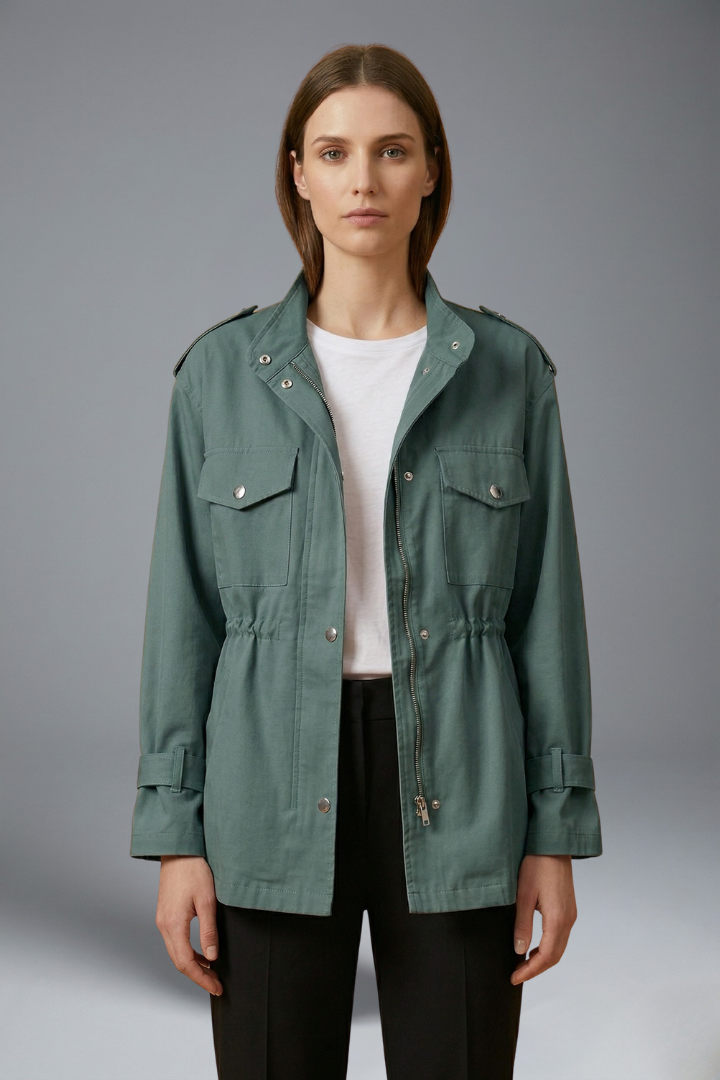Oriana | Women's Double-Breasted Utility Jacket – Belted Waist