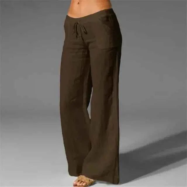 Ruby | Linnen broek met wijde pijpen voor dames – Broek met relaxte pasvorm en trekkoord