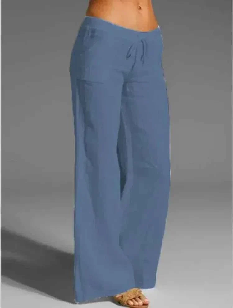 Ruby | Linnen broek met wijde pijpen voor dames – Broek met relaxte pasvorm en trekkoord
