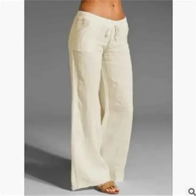 Ruby | Linnen broek met wijde pijpen voor dames – Broek met relaxte pasvorm en trekkoord