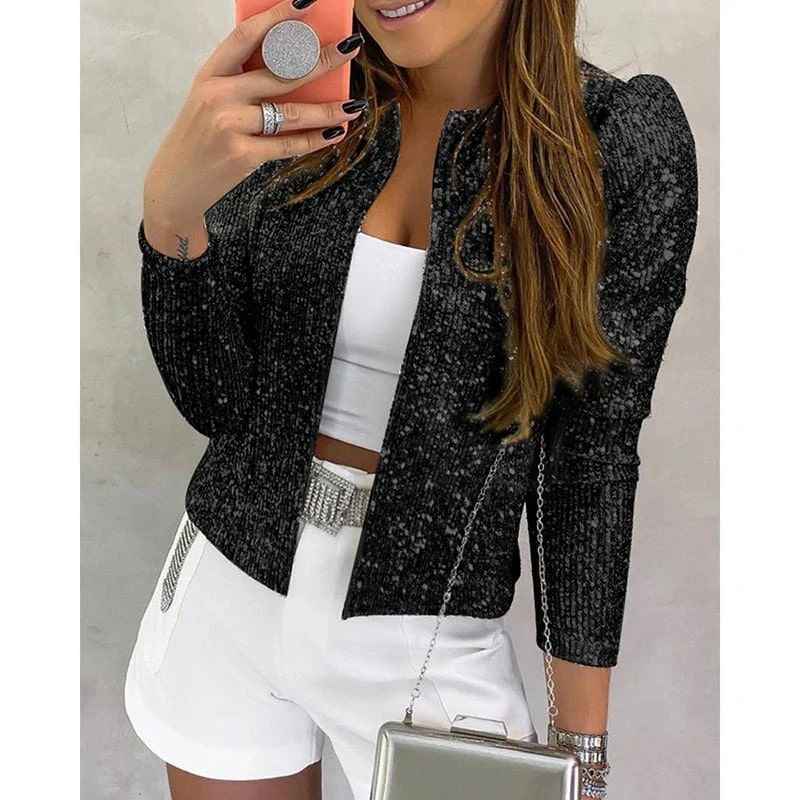 Zelda | Glitterblazer voor dames – Figuurvriendelijk jasje met pailletten en lange mouwen