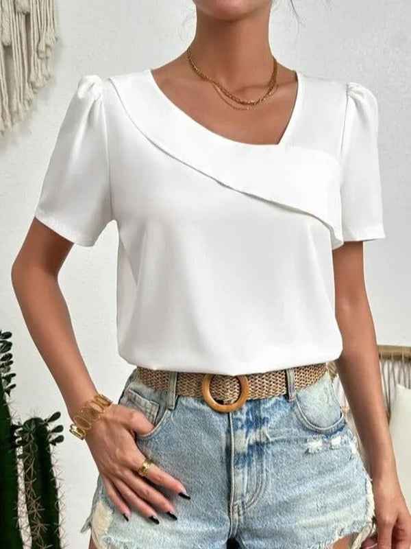 Emory | Casual asymmetrische damesblouse – Tuniek met V-hals, korte mouwen