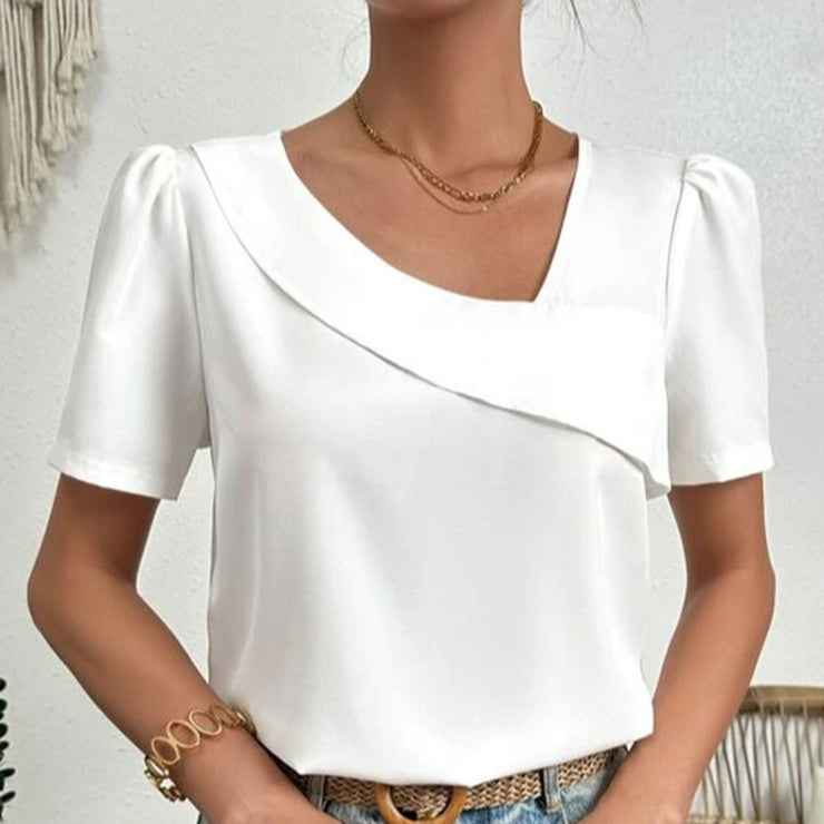 Emory | Casual asymmetrische damesblouse – Tuniek met V-hals, korte mouwen
