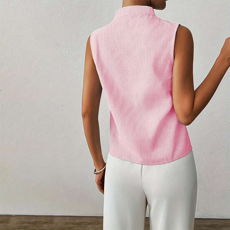 Rhea | Mouwloze damesblouse met knopen – Gestreepte casual top met V-hals