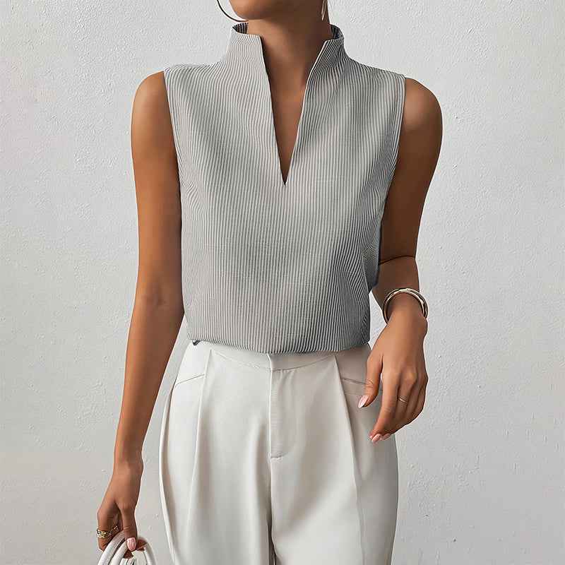 Rhea | Mouwloze damesblouse met knopen – Gestreepte casual top met V-hals
