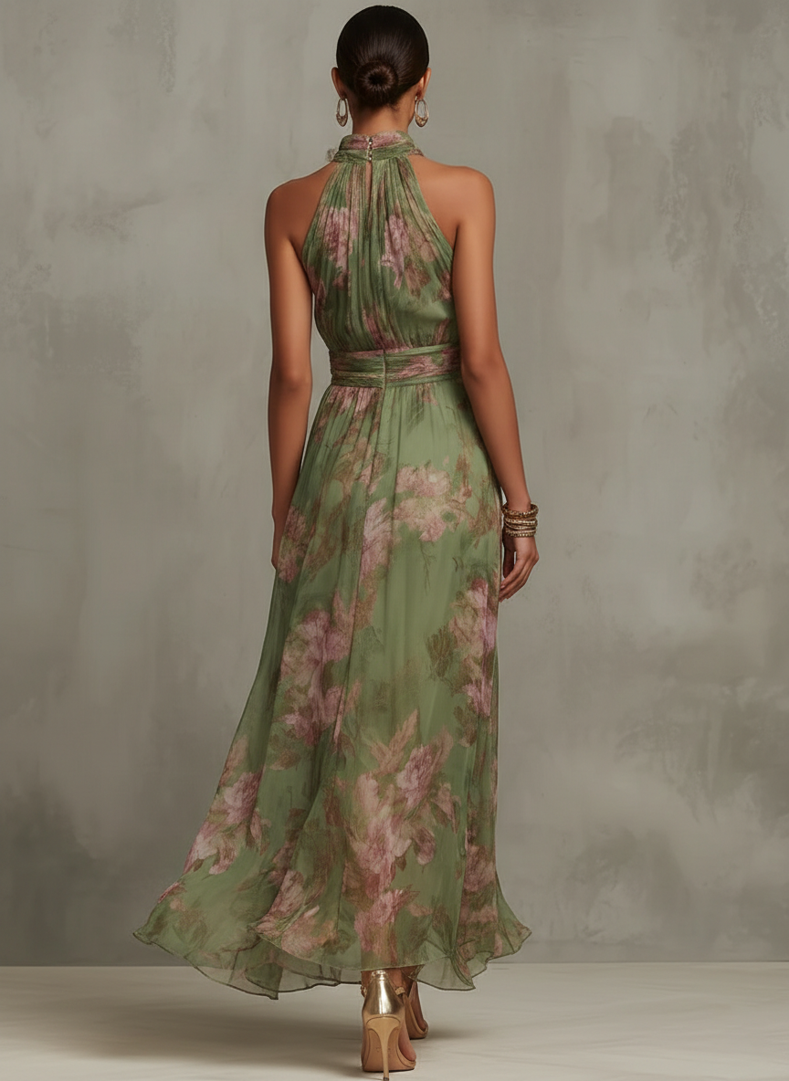 Blythe | Bloemenprint Maxi Jurk voor Dames – Lange Jurk met Halternek