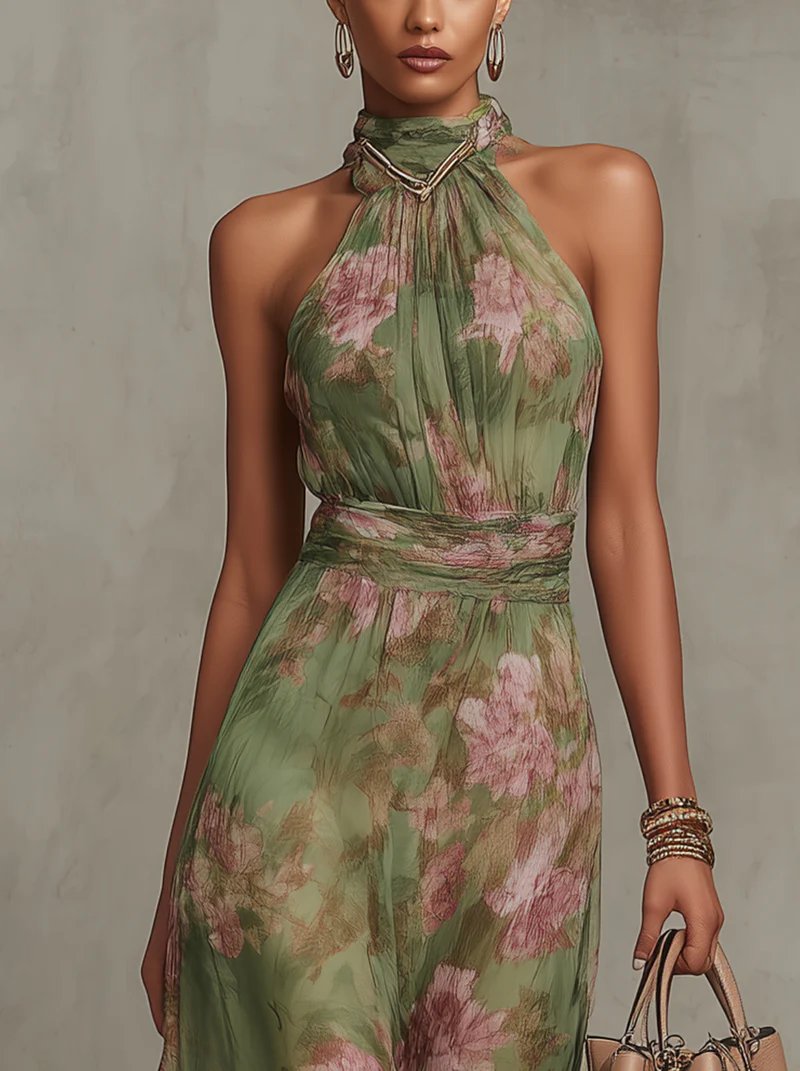 Blythe | Bloemenprint Maxi Jurk voor Dames – Lange Jurk met Halternek