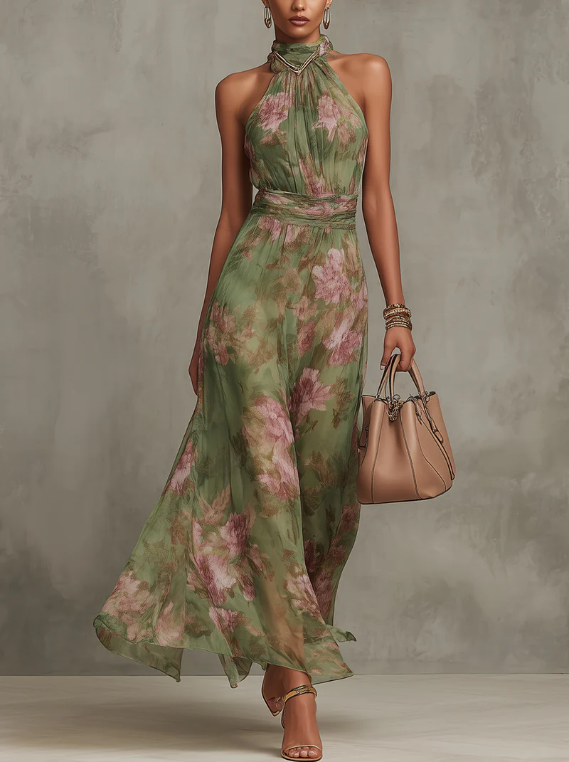 Blythe | Bloemenprint Maxi Jurk voor Dames – Lange Jurk met Halternek
