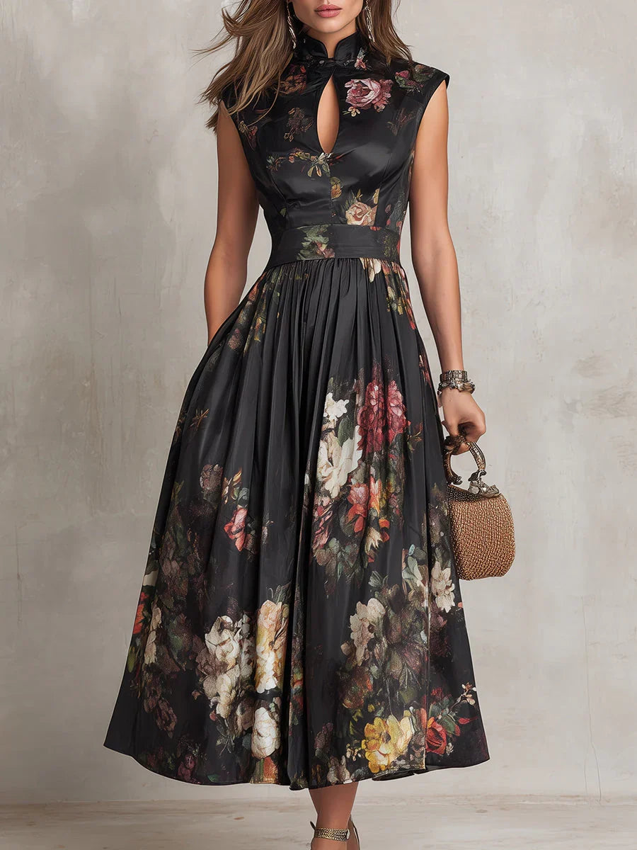 Daphne | Zwarte midijurk voor dames – geplooid satijn