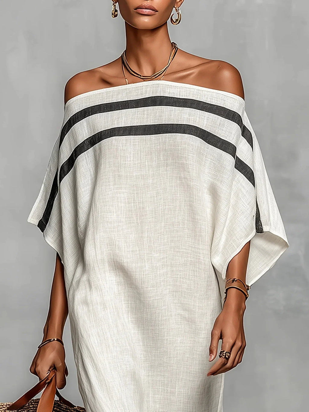 Demelza | Lange damesjurk – Off-shoulder maxi-jurk met vleermuismouwen