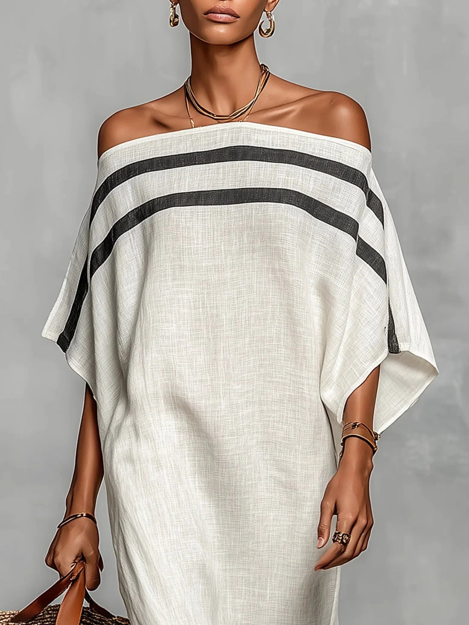 Demelza | Lange damesjurk – Off-shoulder maxi-jurk met vleermuismouwen