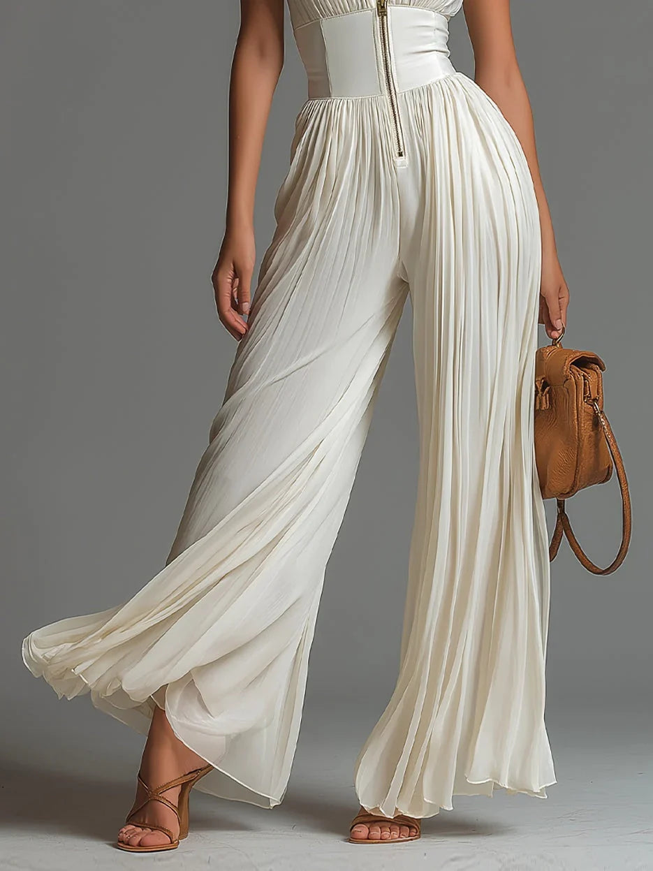 Delilah | Witte jumpsuit voor dames – Lichtgewicht jumpsuit van gaas met V-hals