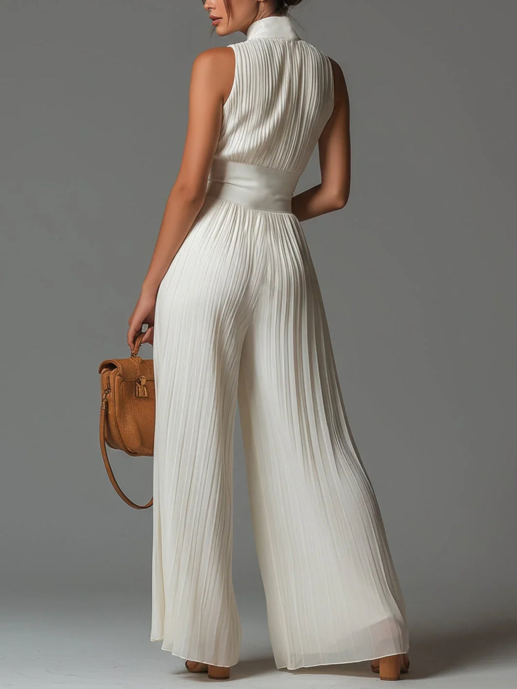 Delilah | Witte jumpsuit voor dames – Lichtgewicht jumpsuit van gaas met V-hals