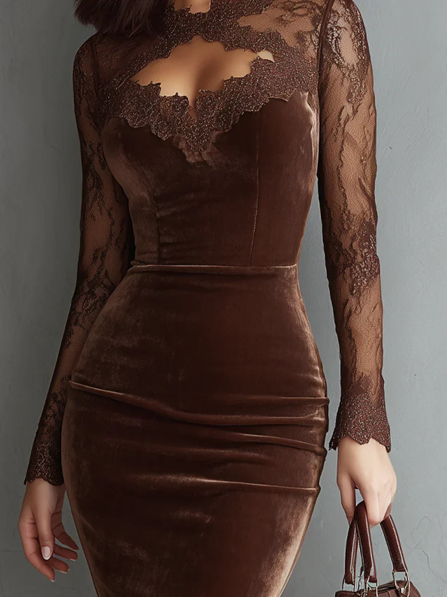 Hallie | Fluwelen minijurk voor dames – Elegante jurk met kanten mouwen