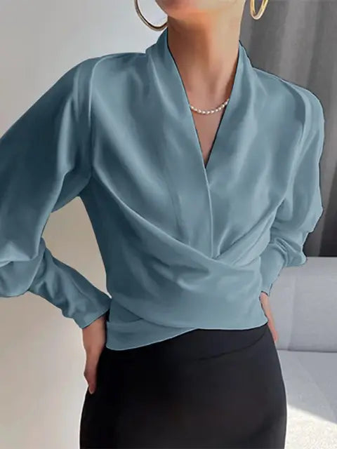 Fiorina | Dames Elegante Gedrapeerde Top – Blouse met V-hals, Zwierig Shirt met Losse Pasvorm