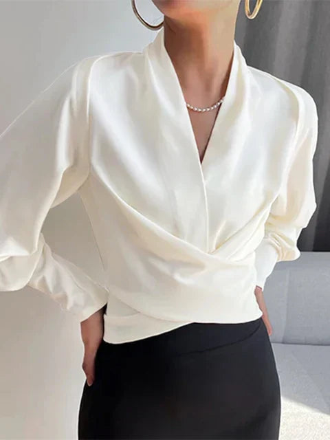 Fiorina | Dames Elegante Gedrapeerde Top – Blouse met V-hals, Zwierig Shirt met Losse Pasvorm