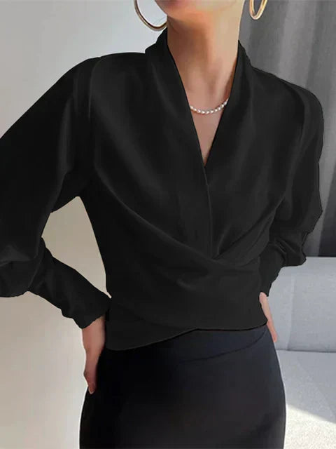 Fiorina | Dames Elegante Gedrapeerde Top – Blouse met V-hals, Zwierig Shirt met Losse Pasvorm
