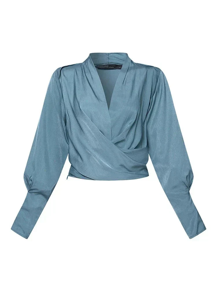 Fiorina | Dames Elegante Gedrapeerde Top – Blouse met V-hals, Zwierig Shirt met Losse Pasvorm