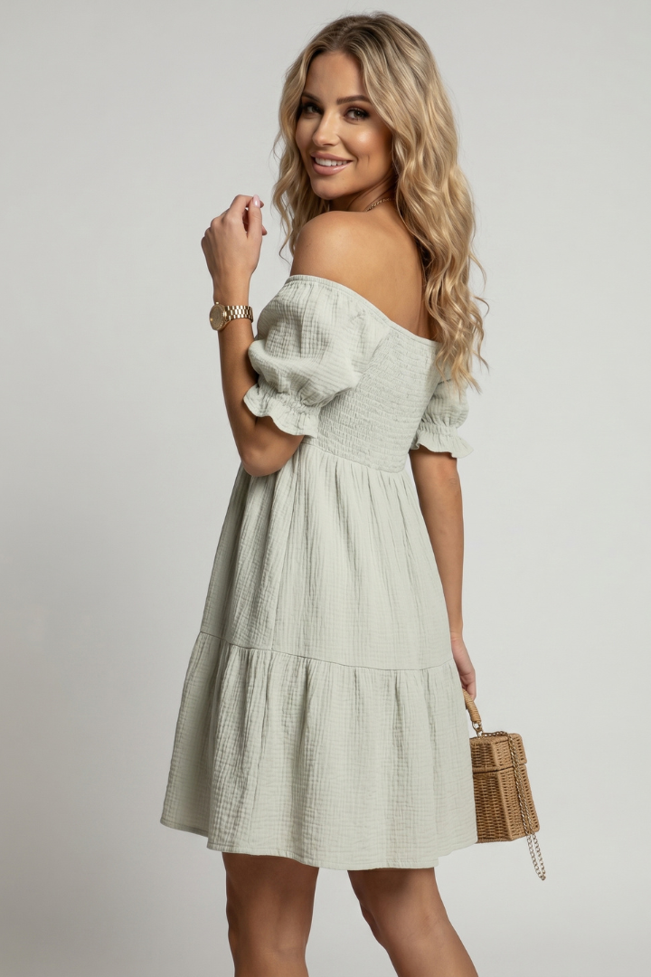 Tely | Zomerse boho-jurk voor dames – Off-shoulder midi-jurk met gelaagde ruches