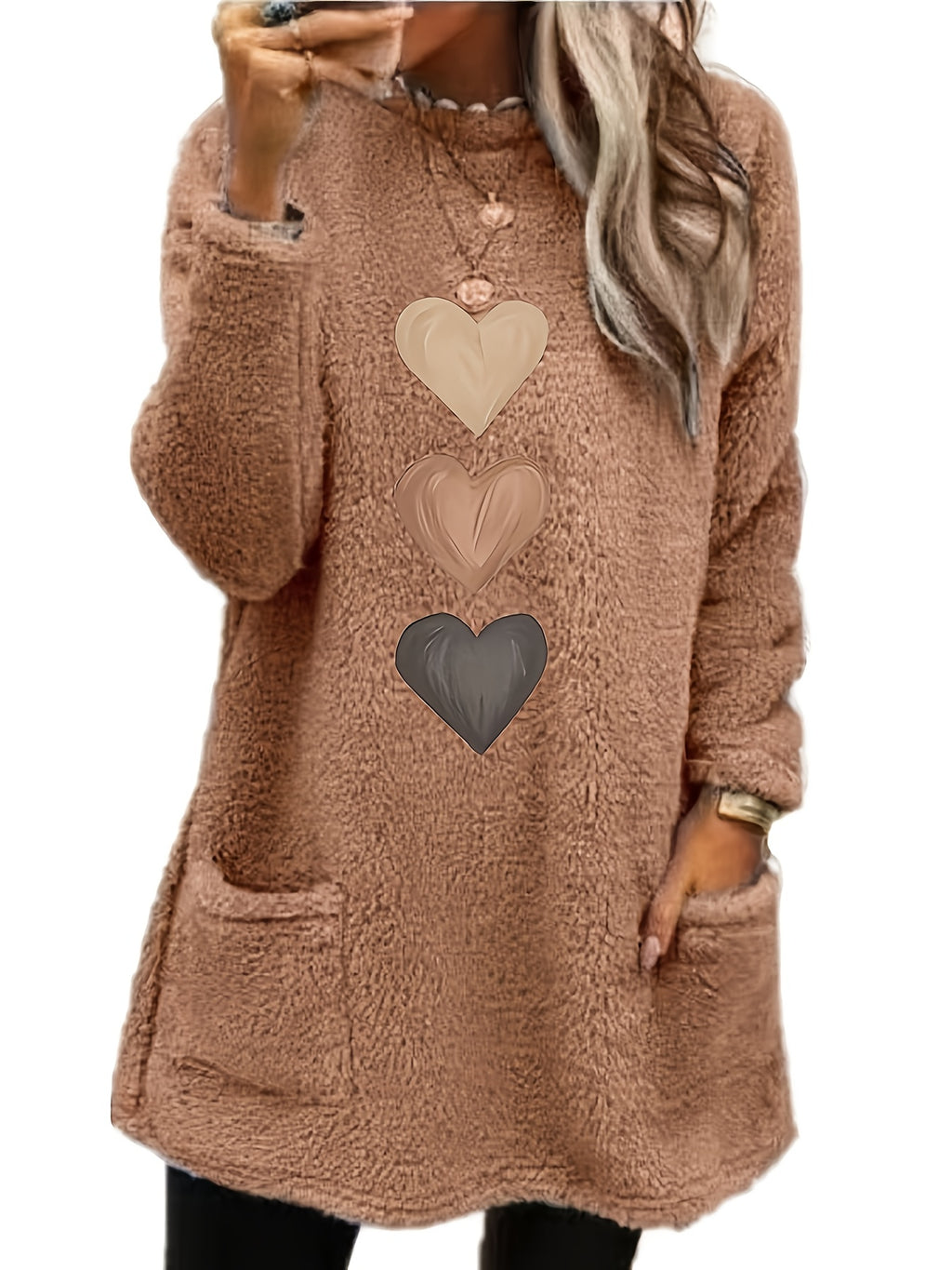 Leonie | Dames-sweatshirt met fleecevoering en hartjesprint – Casual pullover met lange mouwen